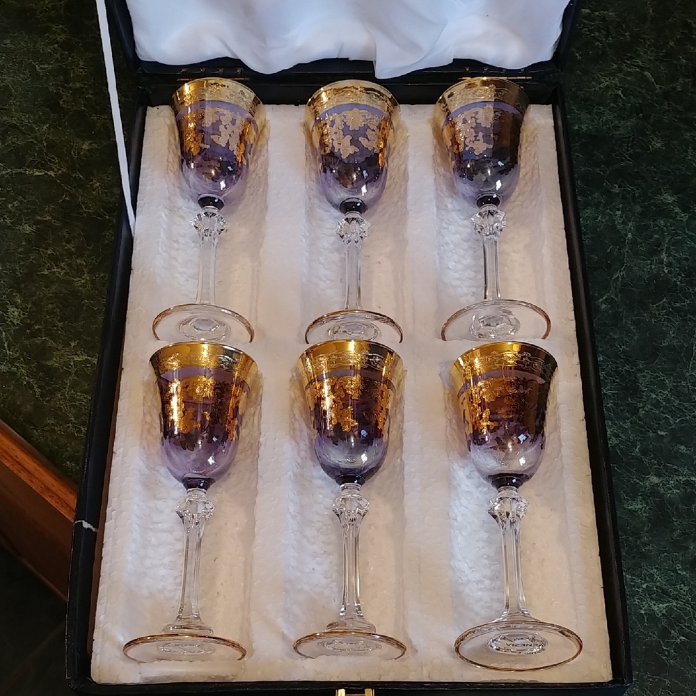 Venetian glass 24 kt gold vintage wine glass set of 6